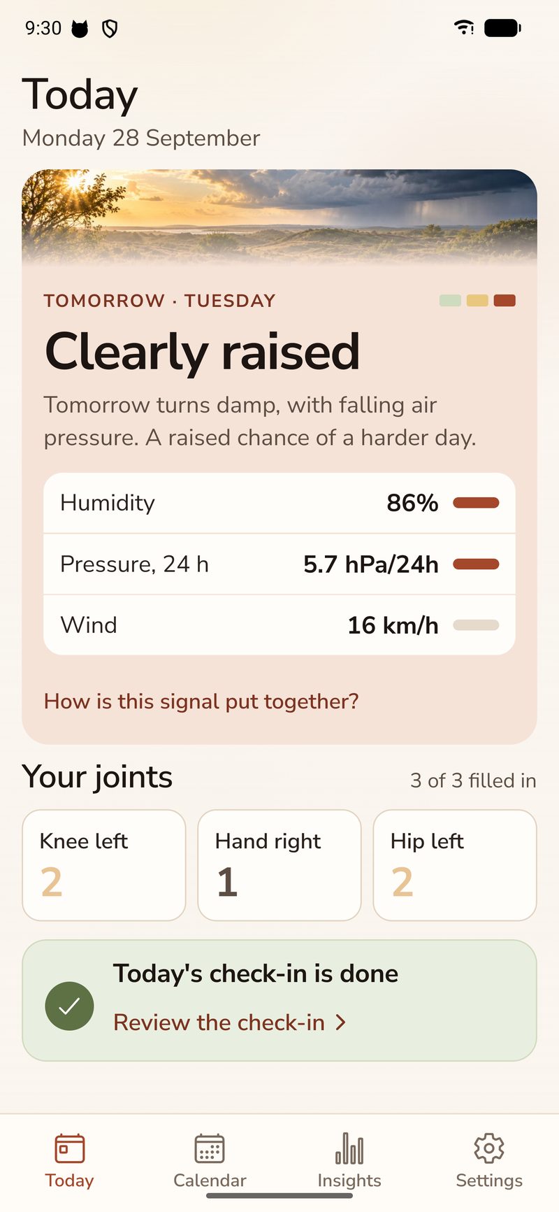 Artrio — Today, with the weather signal for tomorrow